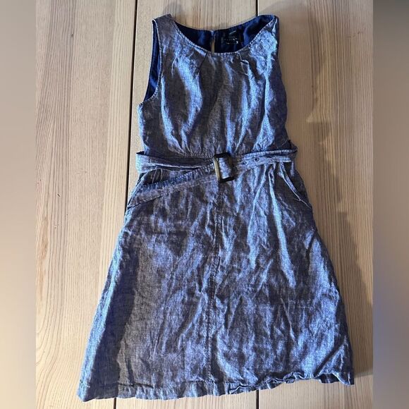 Tahari 100% Linen Chambray Belted Blue sleeveless midi Dress - Size Small - Picture 1 of 13